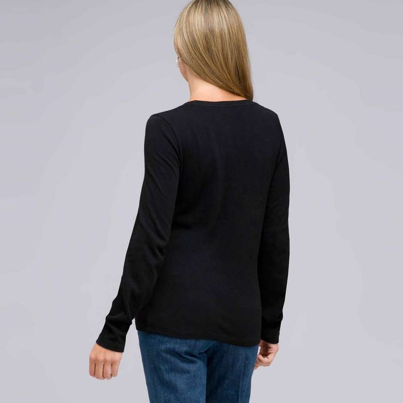 Long Sleeve Appliqued Crew Neck, Black, large image number 1